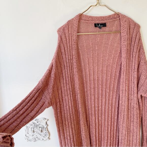 Lulu’s Layer It On Blush Mauve Pink Duster Longline Cardigan Sweater M - Picture 5 of 10